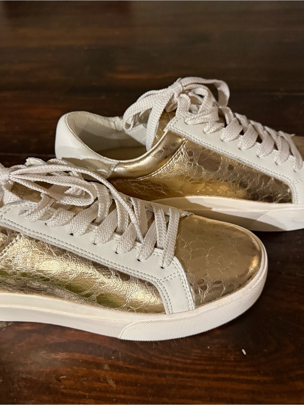 Dolce Vita Gold and White Low-Top Sneakers